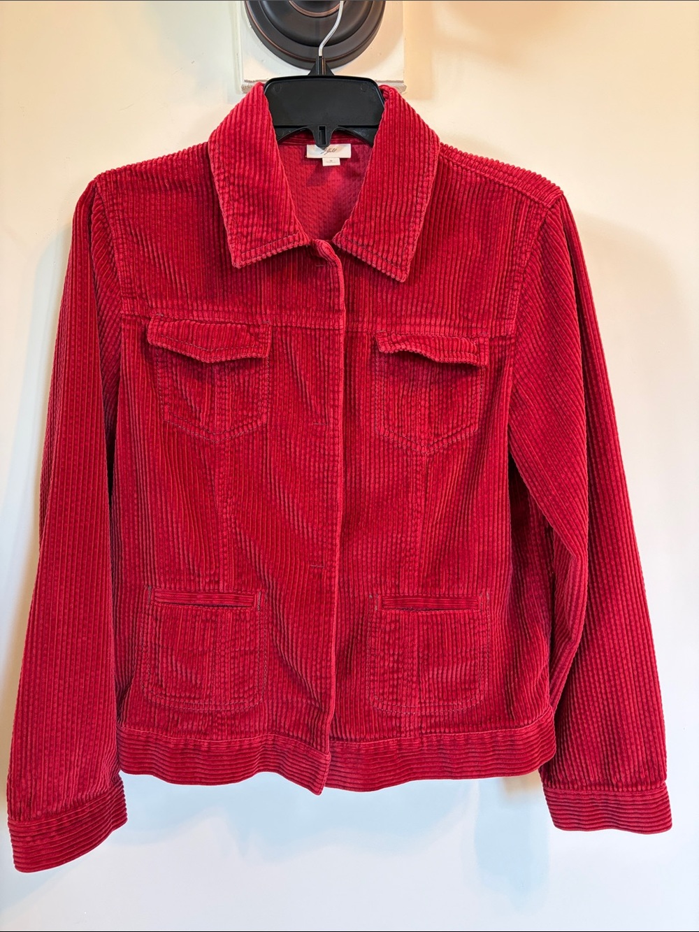 J.Jill Red Wide Wale Corduroy Jacket Small Cotton Utility Pocket Fall